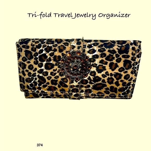 Leopard Print Tri-fold Travel Jewelry Organizer - Picture 1 of 12